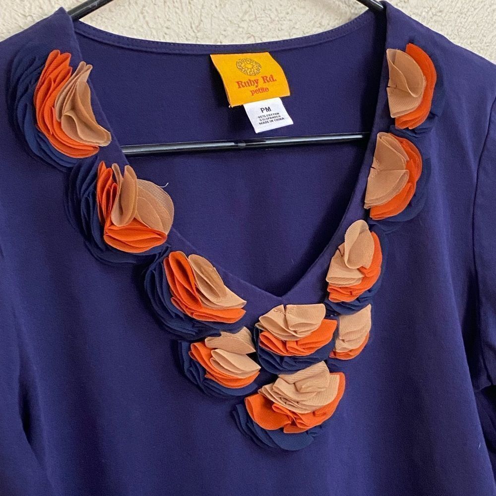 Ruby Rd Navy Embellished Top 3/4 Sleeve Petite Me… - image 4